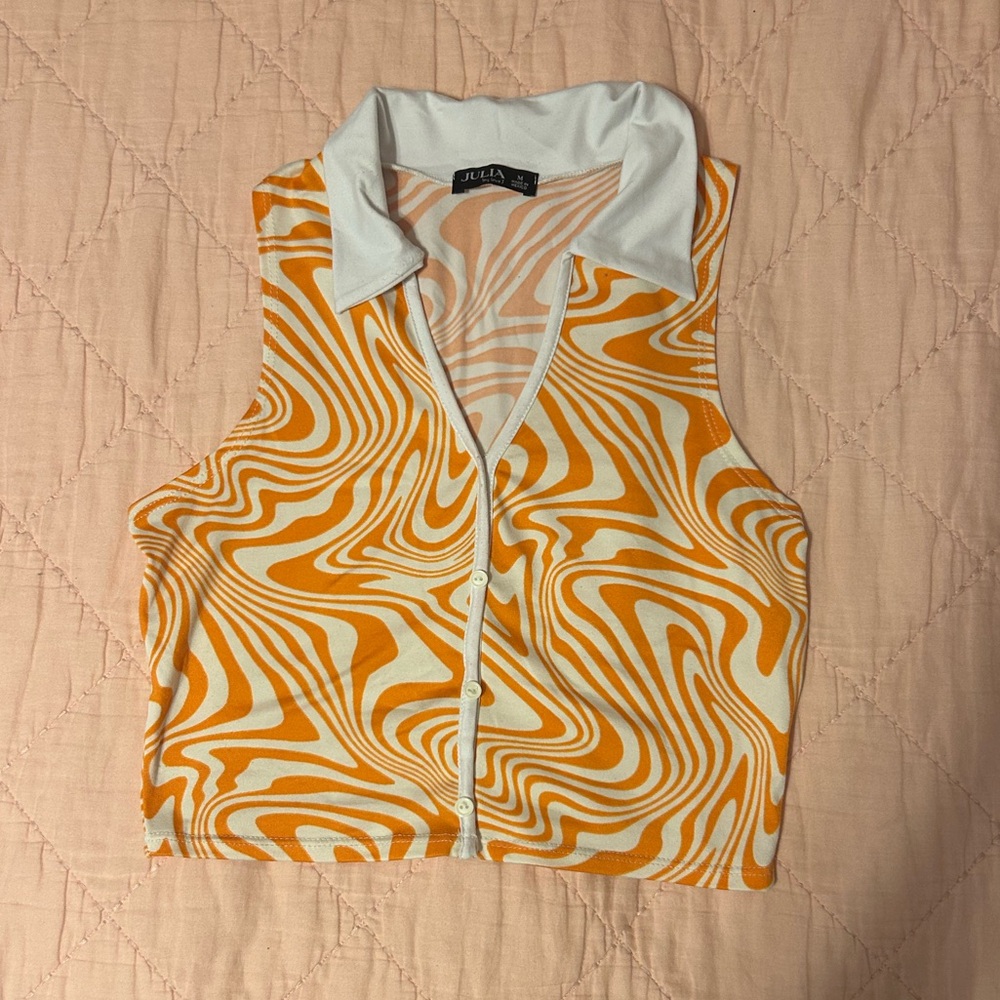 Orange and White Swirl Sleeveless Top